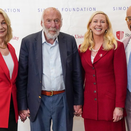 Marilyn Simons, Stony Brook University President Maurie McInnis, Jim Simons and Simons Foundation President David Spergel