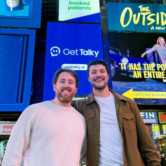 Jordan Rothstein and Evan Gauer in Times Square